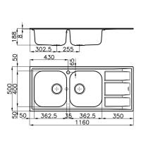 FOSTER FM1972061 LAVELLO 116X50 2VASCHE DX GOCCIOLATOIO SX INOX - 2 - Gallery