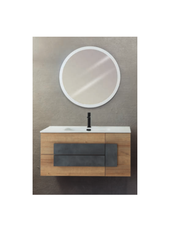 MOBILE BAGNO CITY  sospeso CM 100 ROVERE e pietra 2 cassetti e anta