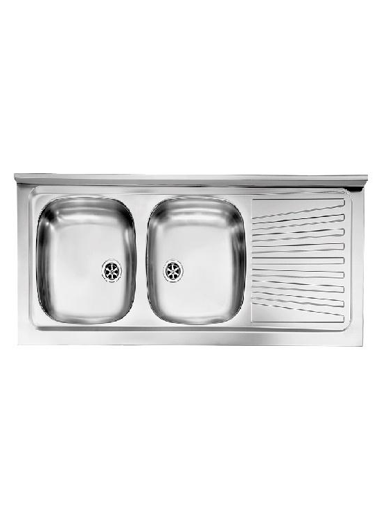 CM LAVELLI 031037.S1.01.2009 - LAVELLO MONDIAL DA APPOGGIO - 2 V. SX + GOCC. DX - 120x50 - INOX PRELUCIDATO