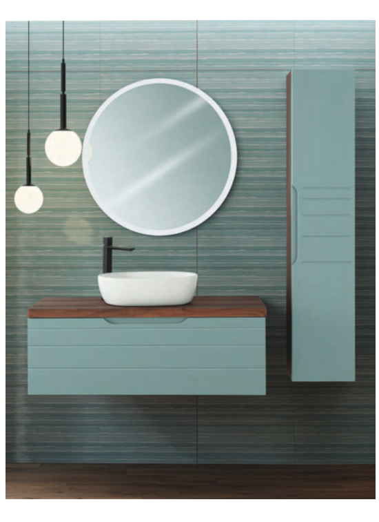 MOBILE BAGNO ASPEN CM 90 mobile, lavello, specchio verde /noce