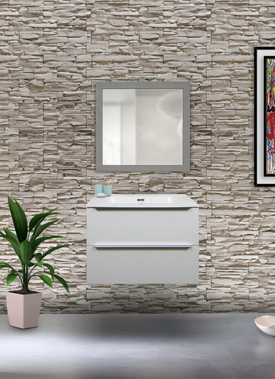 Mobile bagno PORDENONE moderno bianco opaco 60 cm con lavabo in quarzimar