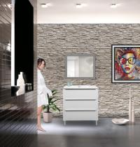 Mobile bagno TRIESTE a terra bianco frassinato 80 cm con lavabo in ceramica standard - Gallery
