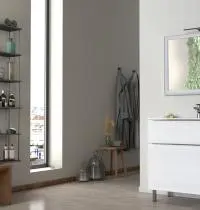 mobile bagno a terra con un cassetto e un cassettone bianco frassinato 70 cm - Gallery