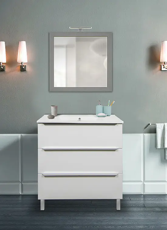 Mobile bagno PORDENONE a terra bianco lucido 80 cm con lavabo in ceramica standard