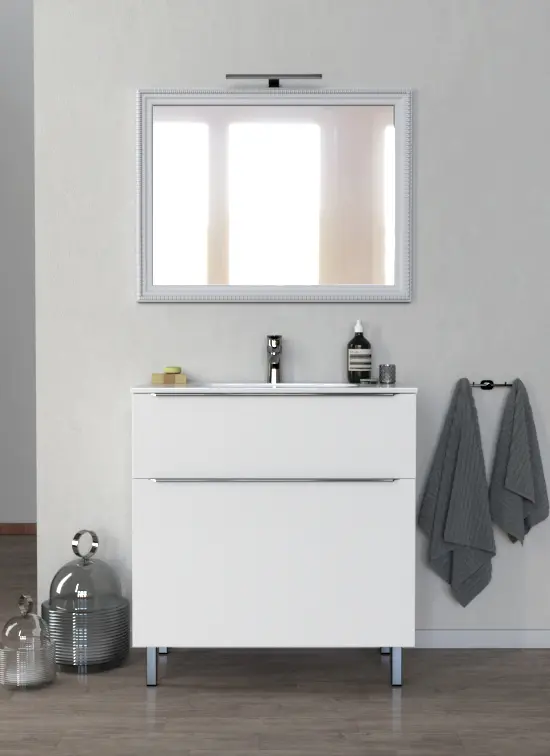 Mobile bagno a terra bianco lucido modello PARMA da 80 cm, lavabo in Quarzimar