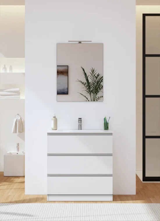 Mobile bagno a terra DIAMANTE 3 cassetti 80cm bianco opaco