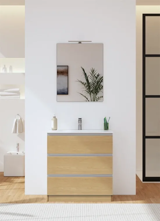 Mobile bagno a terra DIAMANTE 3 cassetti 80cm rovere naturale