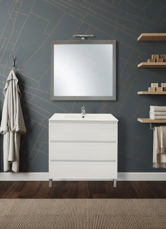 Mobile bagno a terra NAPOLI da 80 cm bianco frassinato