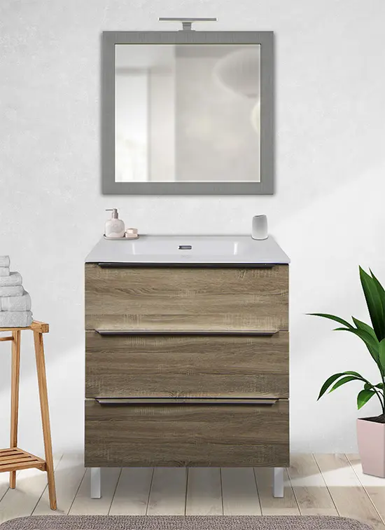 Mobile bagno PORDENONE finitura legno rovere chiaro 60 cm con lavabo in Quarzimar