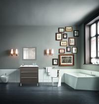Mobile bagno TRIESTE a terra rovere scuro 80 cm con lavabo in ceramica standard - Gallery