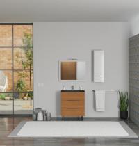 Mobile bagno a terra SIENA quercia da 70 cm e lavabo nero opaco - Gallery