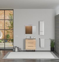 Mobile bagno a terra SIENA rovere naturale da 70 cm e lavabo ferro opaco - Gallery