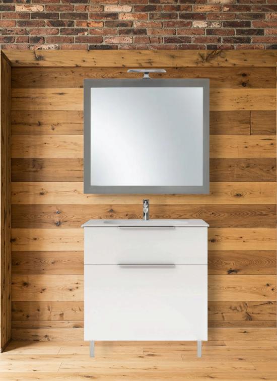 Mobile bagno a terra TRENTO bianco opaco da 80 cm e lavabo Ruben in ceramica standard