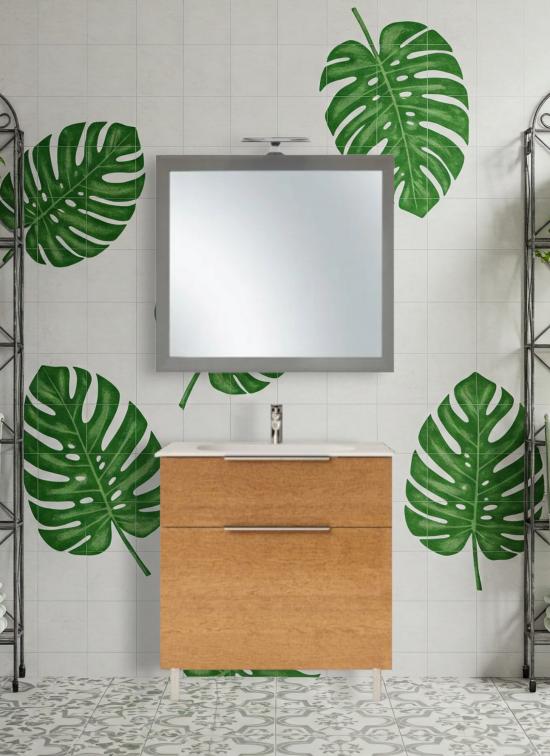 Mobile bagno a terra TRENTO quercia 80 cm e lavabo Ruben in ceramica standard