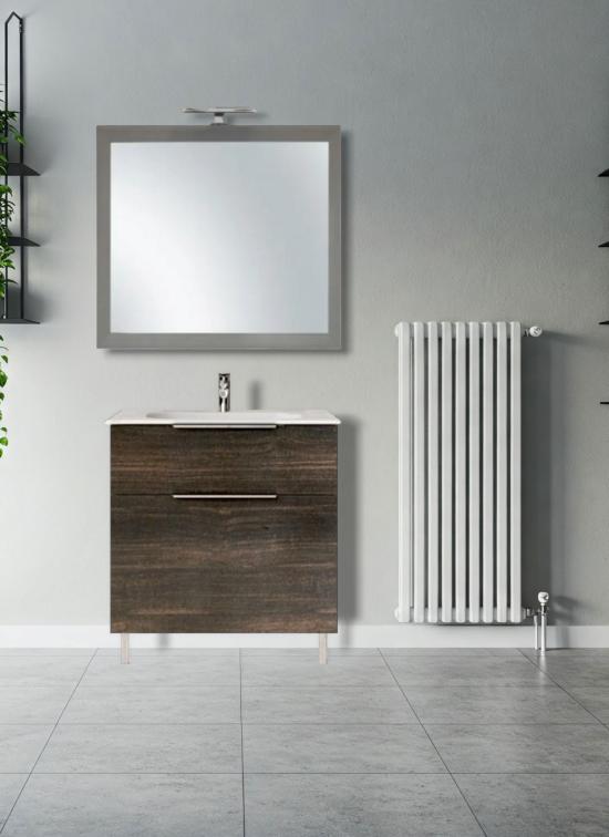 Mobile bagno a terra TRENTO rovere scuro da 80 cm e lavabo Ruben in ceramica standard