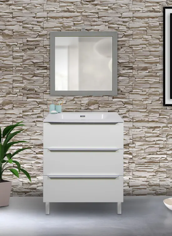 Mobile bagno PORDENONE moderno a terra bianco opaco 70 cm con lavabo Quarzimar