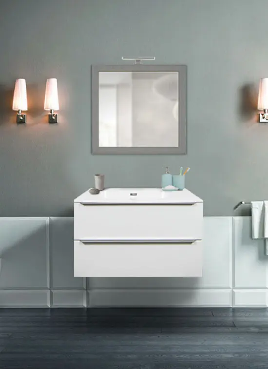 Mobile bagno PORDENONE moderno bianco frassinato 90 cm con lavabo in Quarzimar
