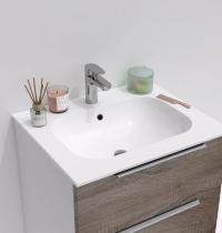 mobile bagno color quercia con due cassetti e lavabo integrato in ceramica - Gallery