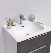 mobile bagno rovere scuro con due cassetti e lavabo integrato in ceramica - Gallery