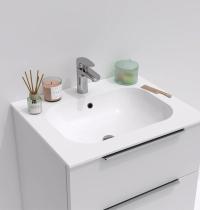 mobile bagno bianco lucido con due cassetti e lavabo integrato in ceramica - Gallery