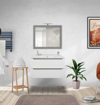 Mobile bagno TRIESTE sospeso bianco lucido 80 cm con lavabo in ceramica standard - Gallery