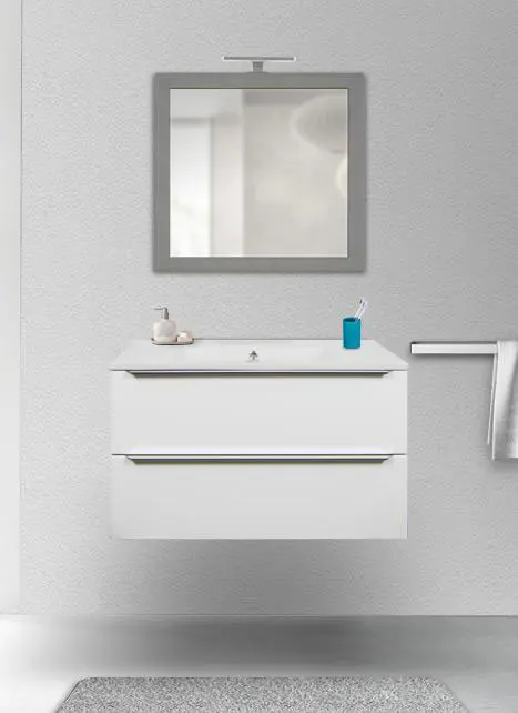 Mobile bagno PORDENONE salvaspazio bianco lucido 90 cm con lavabo Quarzimar