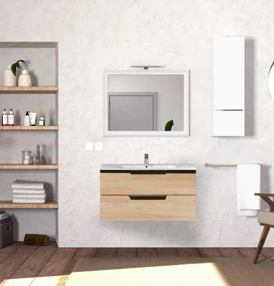 mobile sospeso color rovere naturale con due cassetti - Gallery