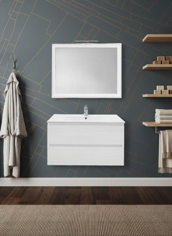 Mobile bagno sospeso NAPOLI da 90 cm bianco frassinato