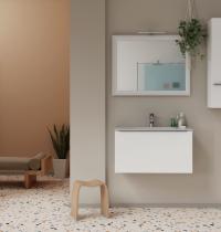 mobile bagno sospeso bianco opaco 80 cm con cassettone e lavabo in ceramica
