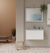 mobile bagno sospeso bianco opaco 80 cm con cassettone e lavabo in ceramica - Gallery