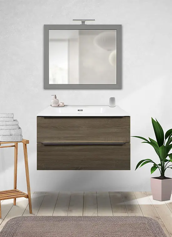 Mobile bagno PORDENONE rovere chiaro da 90 cm sospeso con lavabo in Quarzimar