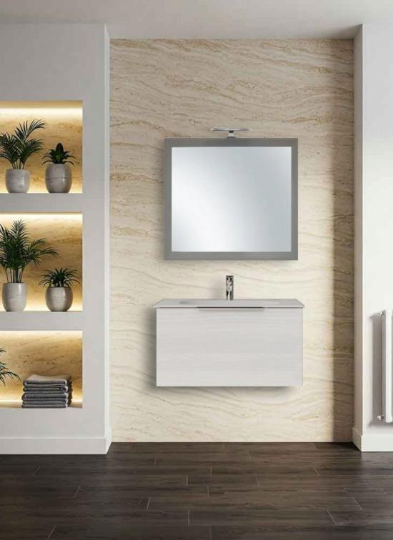 Mobile bagno TRENTO bianco frassinato da 80 cm e lavabo Ruben in ceramica standard