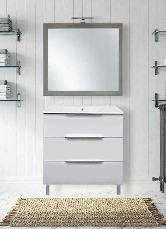 Mobile bagno TRIESTE a terra bianco frassinato 80 cm con lavabo in ceramica standard