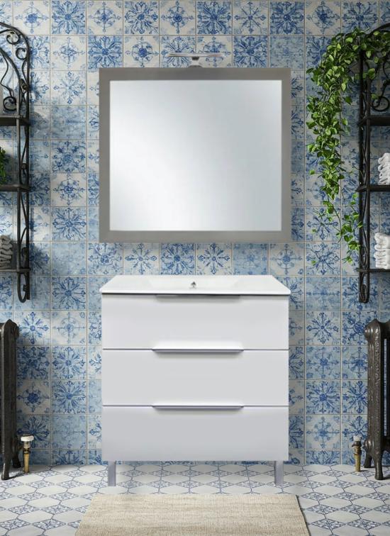 Mobile bagno TRIESTE a terra bianco lucido 80 cm con lavabo in ceramica standard