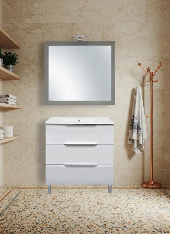 Mobile bagno TRIESTE a terra bianco opaco 80 cm con lavabo in ceramica standard