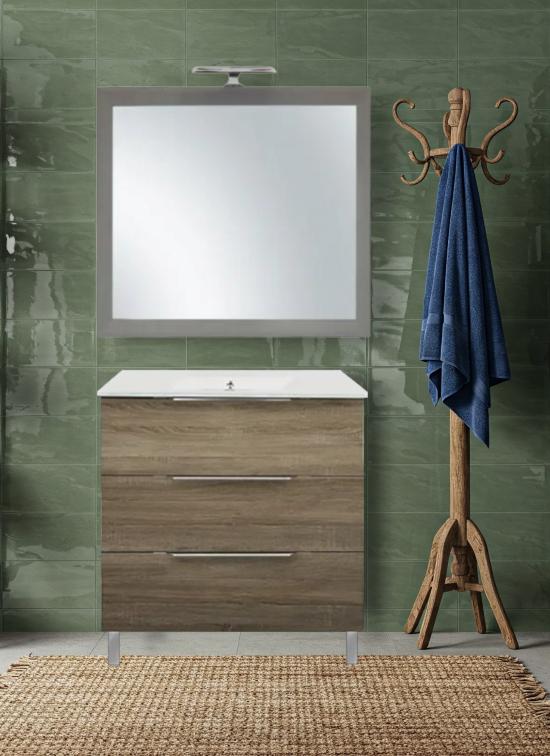Mobile bagno TRIESTE a terra quercia 80 cm con lavabo in ceramica standard
