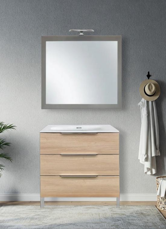Mobile bagno TRIESTE a terra rovere naturale 80 cm con lavabo in ceramica standard