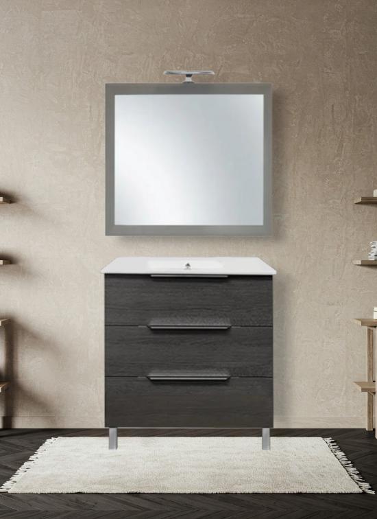 Mobile bagno TRIESTE a terra rovere scuro 80 cm con lavabo in ceramica standard