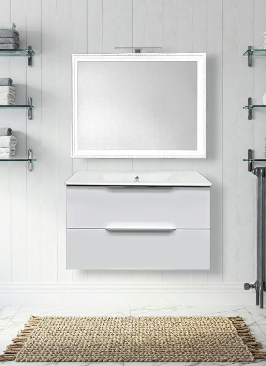 Mobile bagno TRIESTE sospeso bianco frassinato 80 cm con lavabo in ceramica standard