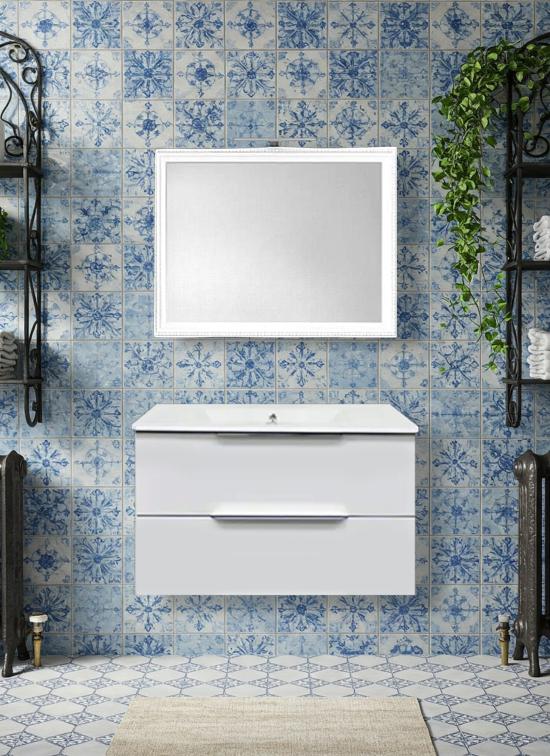 Mobile bagno TRIESTE sospeso bianco lucido 80 cm con lavabo in ceramica standard