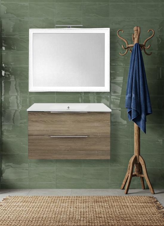Mobile bagno TRIESTE sospeso quercia 80 cm con lavabo in ceramica standard