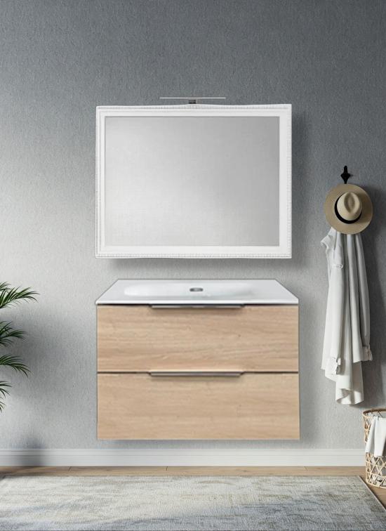 Mobile bagno TRIESTE sospeso rovere naturale 80 cm con lavabo in ceramica standard
