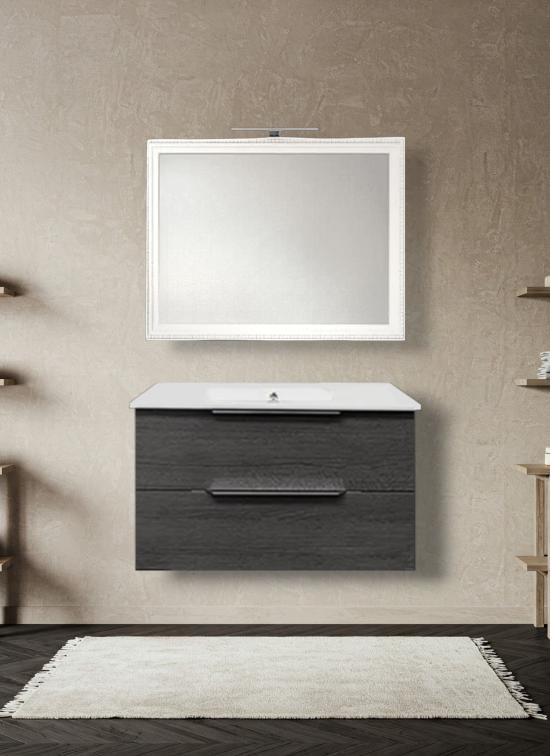 Mobile bagno TRIESTE sospeso rovere scuro 80 cm con lavabo in ceramica standard