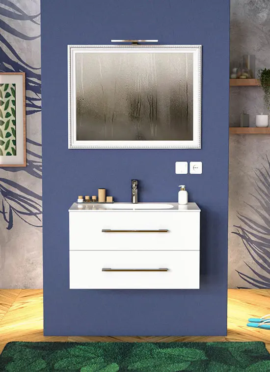 Mobile bagno VENETO bianco opaco 70 cm con lavabo in Quarzimar