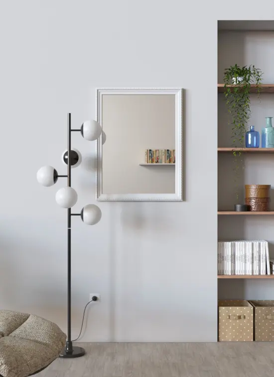 Specchio Milano con cornice in legno bianco decorato verticale